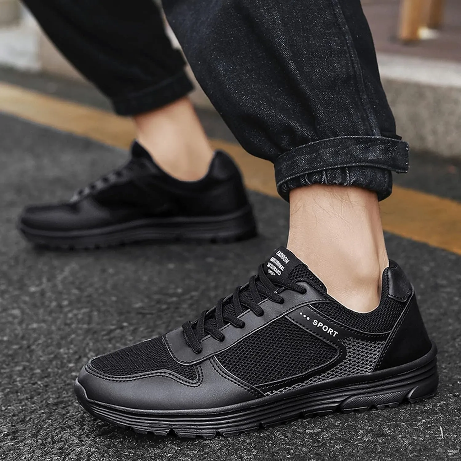 Fashion Men Mesh Mountaineering Casual Sport Shoes Lace Up Solid Color Running Breathable Soft Men's Sneaker