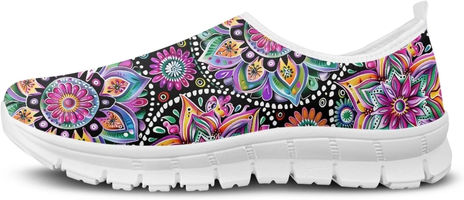 Fashion Print Womens Slip on Walking Shoes Breathable Flat Shoes Comfortable Casual Sneakers