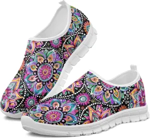 Fashion Print Womens Slip on Walking Shoes Breathable Flat Shoes Comfortable Casual Sneakers