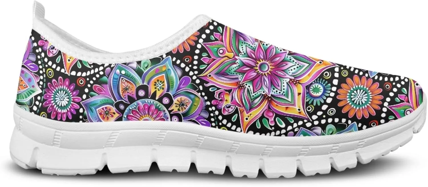 Fashion Print Womens Slip on Walking Shoes Breathable Flat Shoes Comfortable Casual Sneakers