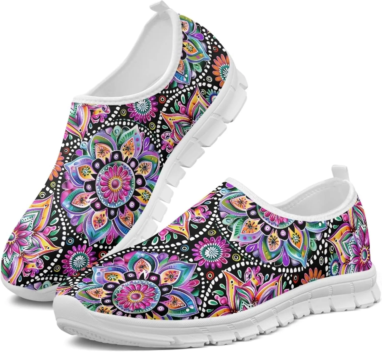 Fashion Print Womens Slip on Walking Shoes Breathable Flat Shoes Comfortable Casual Sneakers