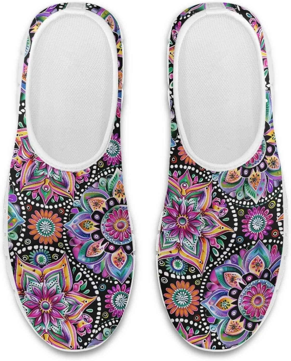 Fashion Print Womens Slip on Walking Shoes Breathable Flat Shoes Comfortable Casual Sneakers