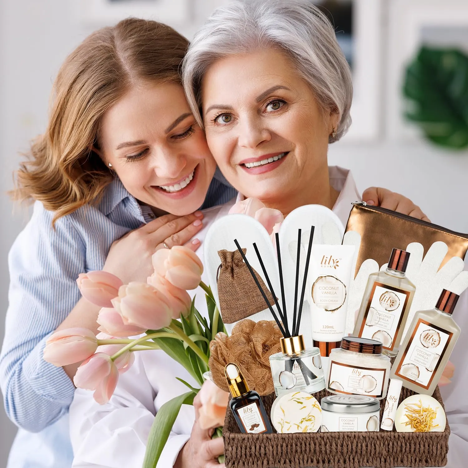 Fathers Day Gifts for Men Dad Coconut Vanilla Spa Gift Basket for Women 17-Piece Luxury Bath and Body Basket Set with Shower Gel Self Care Pampering Gifts for Mothers Day, Christmas, Birthday Gift