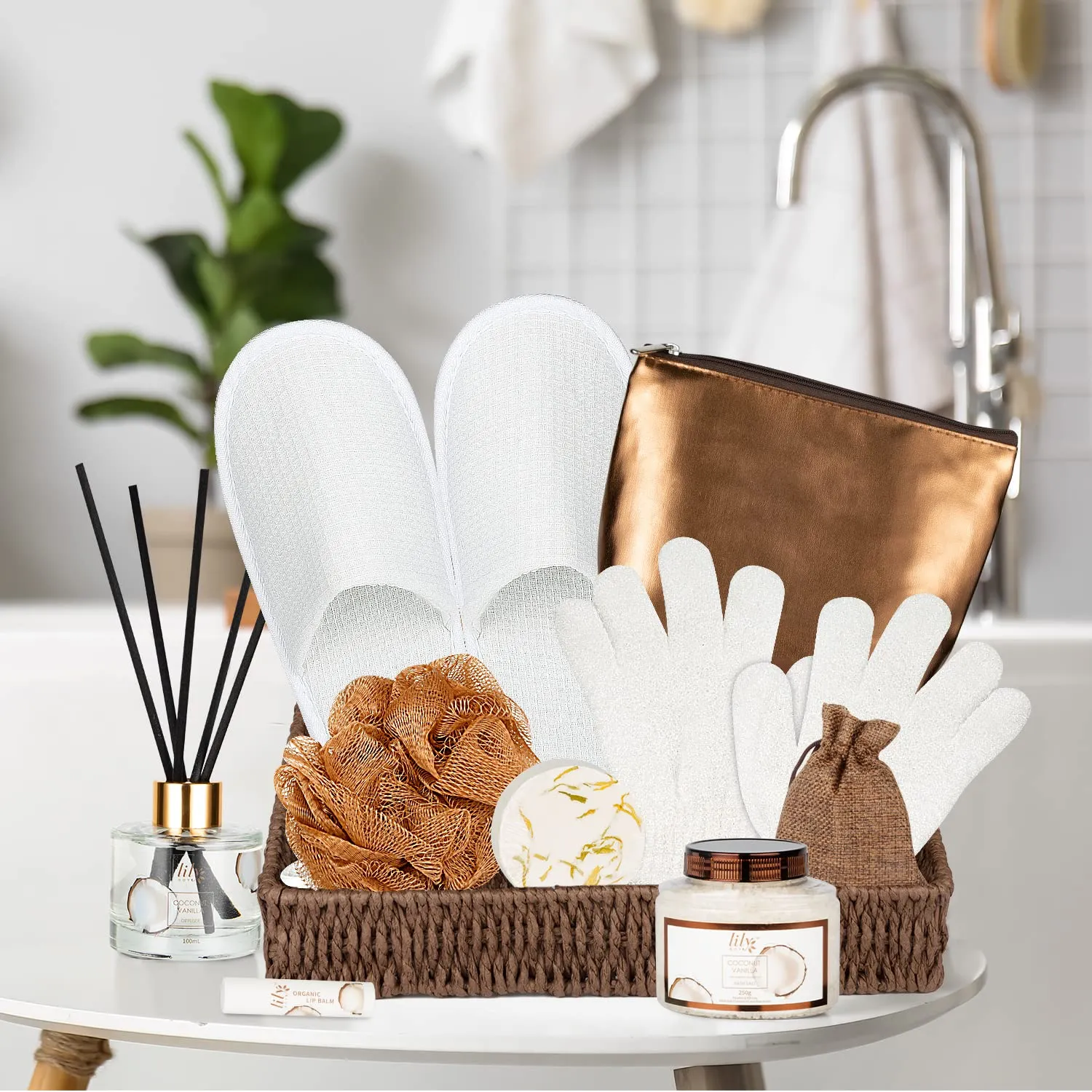 Fathers Day Gifts for Men Dad Coconut Vanilla Spa Gift Basket for Women 17-Piece Luxury Bath and Body Basket Set with Shower Gel Self Care Pampering Gifts for Mothers Day, Christmas, Birthday Gift