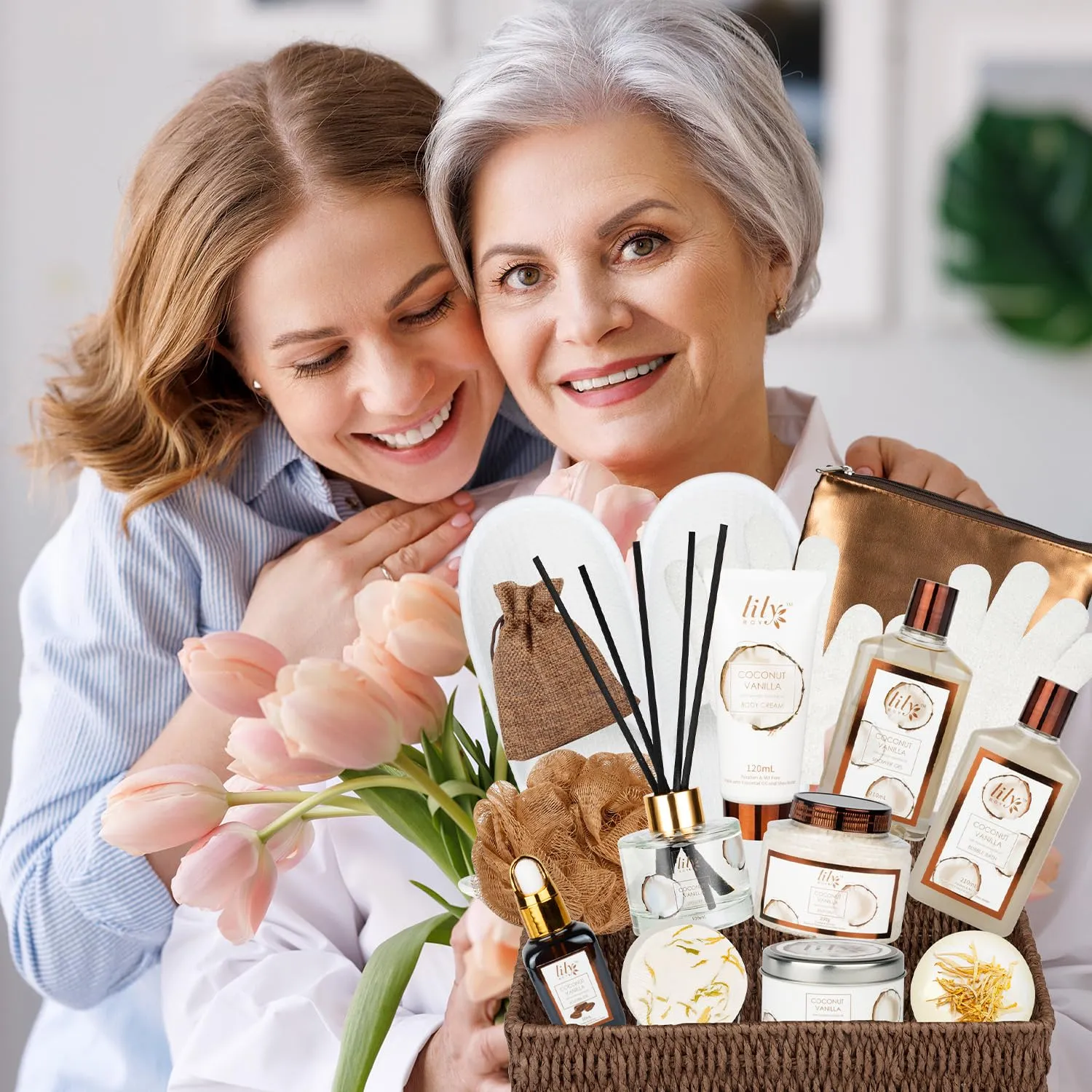Fathers Day Gifts for Men Dad Coconut Vanilla Spa Gift Basket for Women 17-Piece Luxury Bath and Body Basket Set with Shower Gel Self Care Pampering Gifts for Mothers Day, Christmas, Birthday Gift