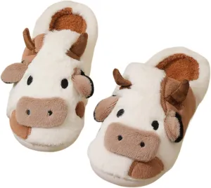 FAYUEKEY Cow Slippers for Women Mens Fuzzy Shoes Gift Indoor Outdoor