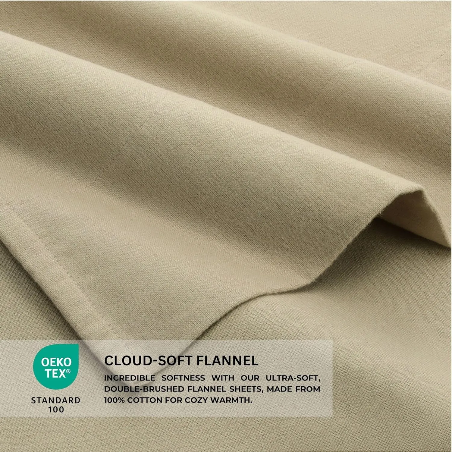 Featherhead 100% Cotton 4PCs Flannel Sheet Set | Double-Brushed for Extra Softness, Warm & Breathable, Extra Deep Pockets fits Up to 17” (Beige, Queen)