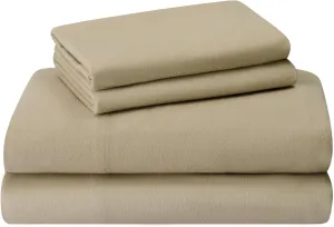 Featherhead 100% Cotton 4PCs Flannel Sheet Set | Double-Brushed for Extra Softness, Warm & Breathable, Extra Deep Pockets fits Up to 17” (Beige, Queen)