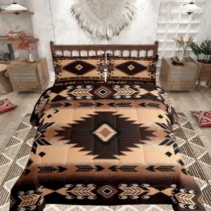 Feelyou Southwest Native Bed Set Includes Comforter, Sheet Set, Pillowcases & Pillow Covers Southwestern Geometric 7 Piece Bedding Set, Room Decor Western Decor Bed in a Bag, Twin Size Brown Tribal