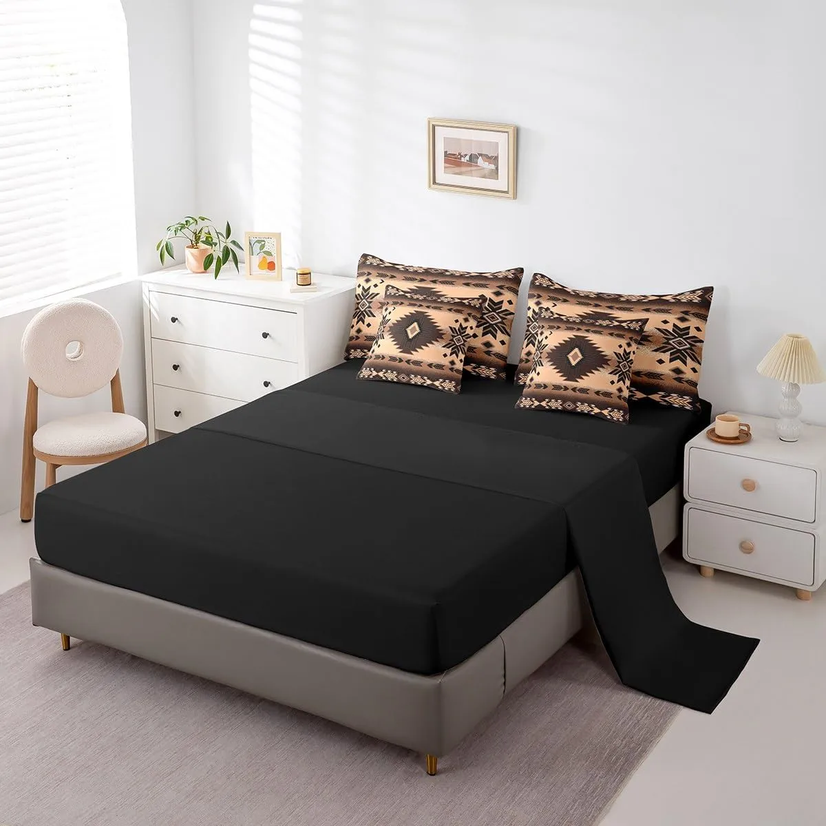 Feelyou Southwest Native Bed Set Includes Comforter, Sheet Set, Pillowcases & Pillow Covers Southwestern Geometric 7 Piece Bedding Set, Room Decor Western Decor Bed in a Bag, Twin Size Brown Tribal