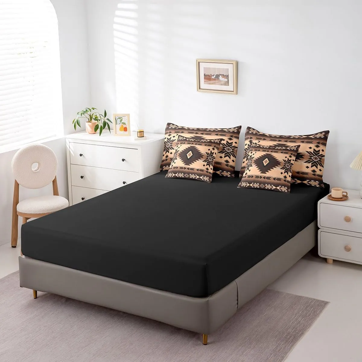 Feelyou Southwest Native Bed Set Includes Comforter, Sheet Set, Pillowcases & Pillow Covers Southwestern Geometric 7 Piece Bedding Set, Room Decor Western Decor Bed in a Bag, Twin Size Brown Tribal