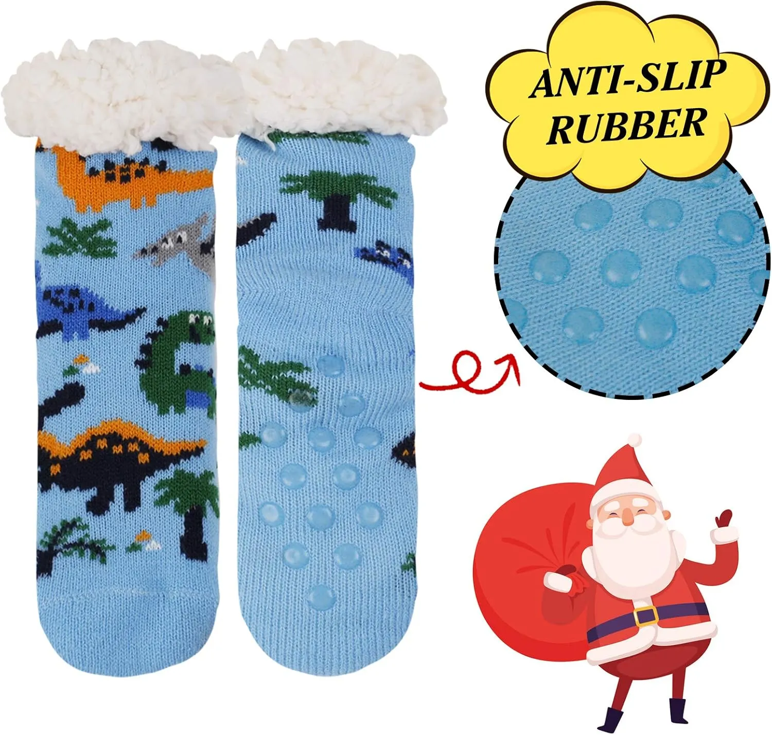 FENELY 3 Pairs Kids Boys Girls Slipper Socks Winter Sherpa Lined Fuzzy Warm Soft Non Skid