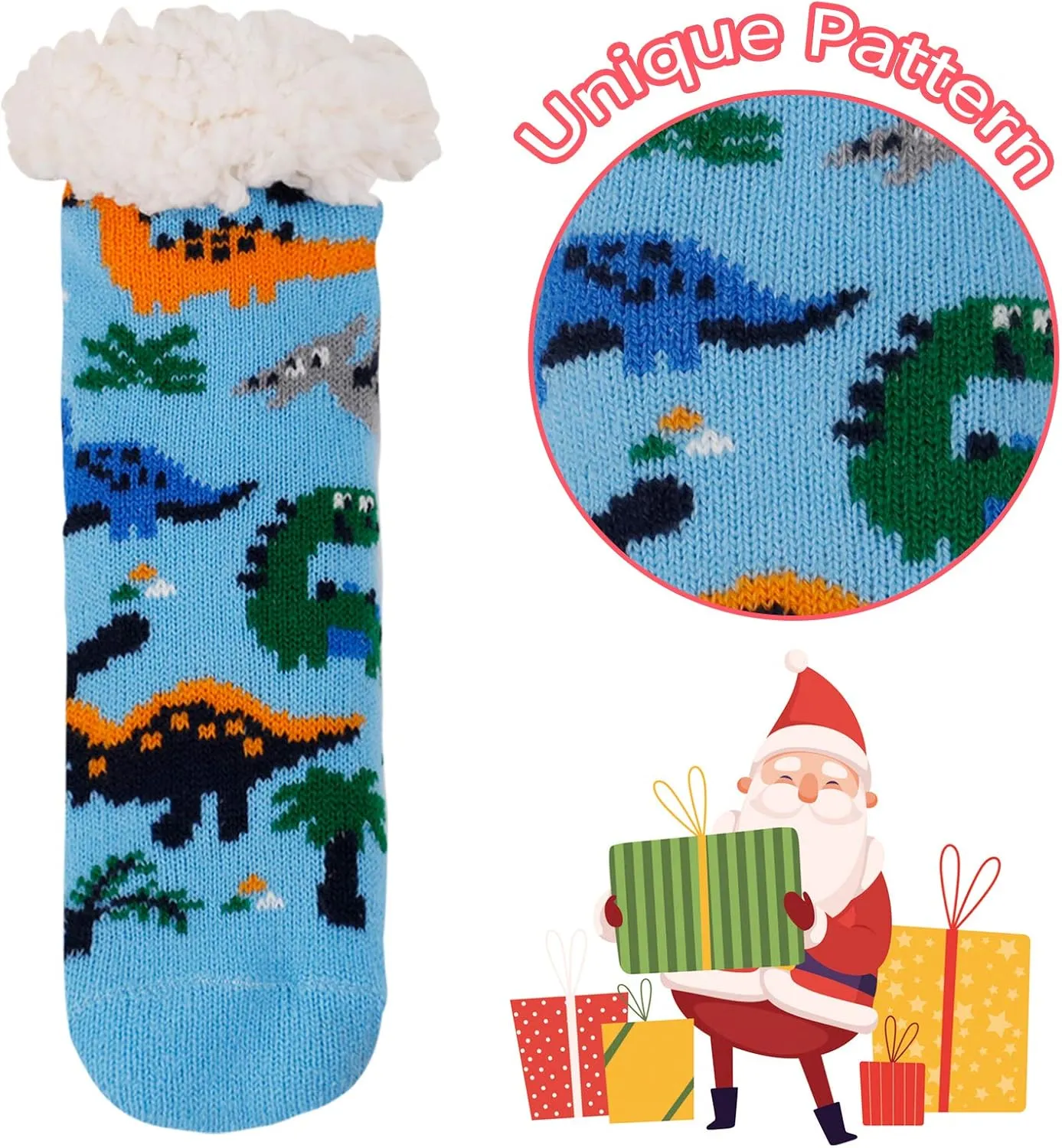 FENELY 3 Pairs Kids Boys Girls Slipper Socks Winter Sherpa Lined Fuzzy Warm Soft Non Skid