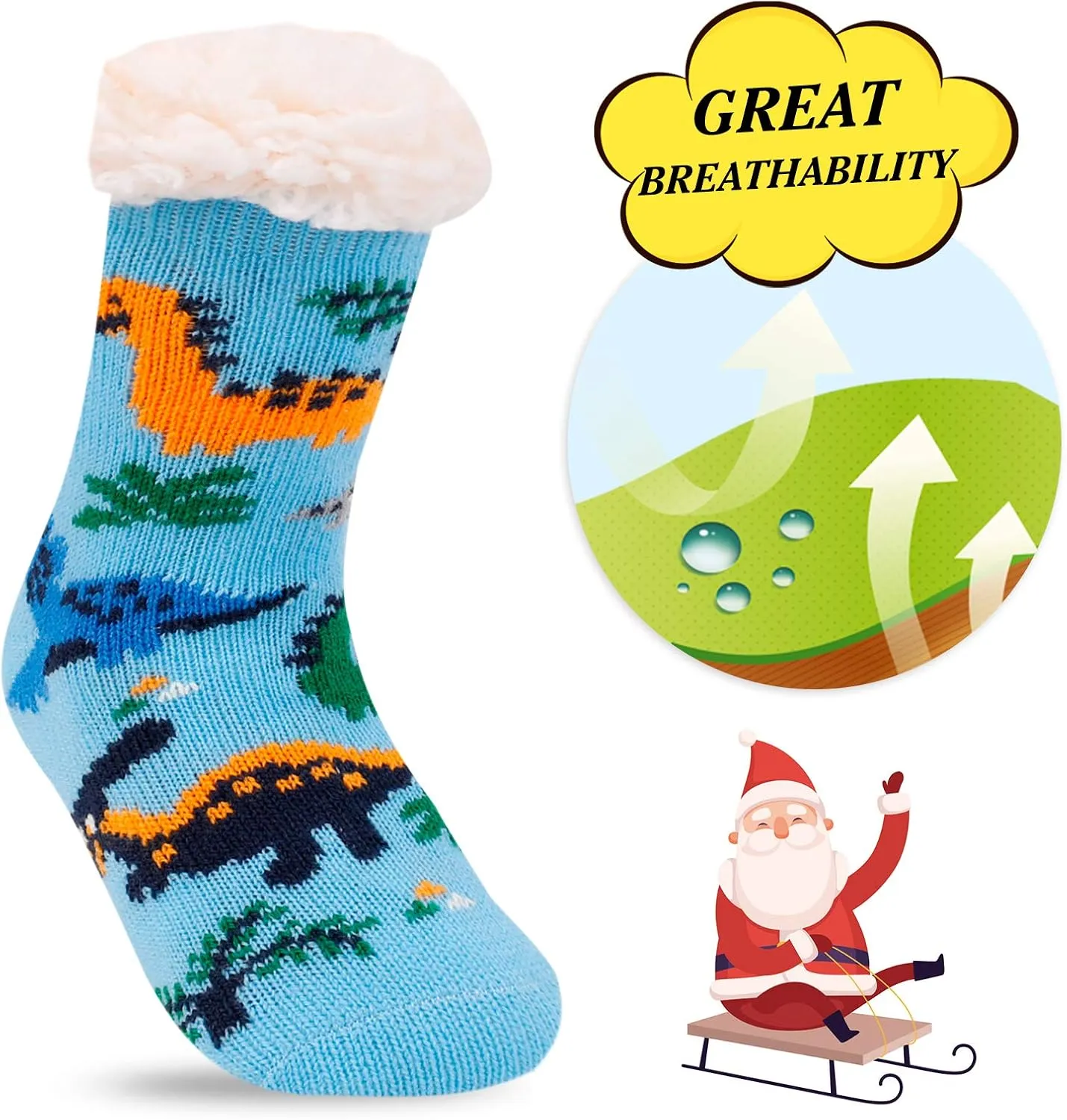 FENELY 3 Pairs Kids Boys Girls Slipper Socks Winter Sherpa Lined Fuzzy Warm Soft Non Skid