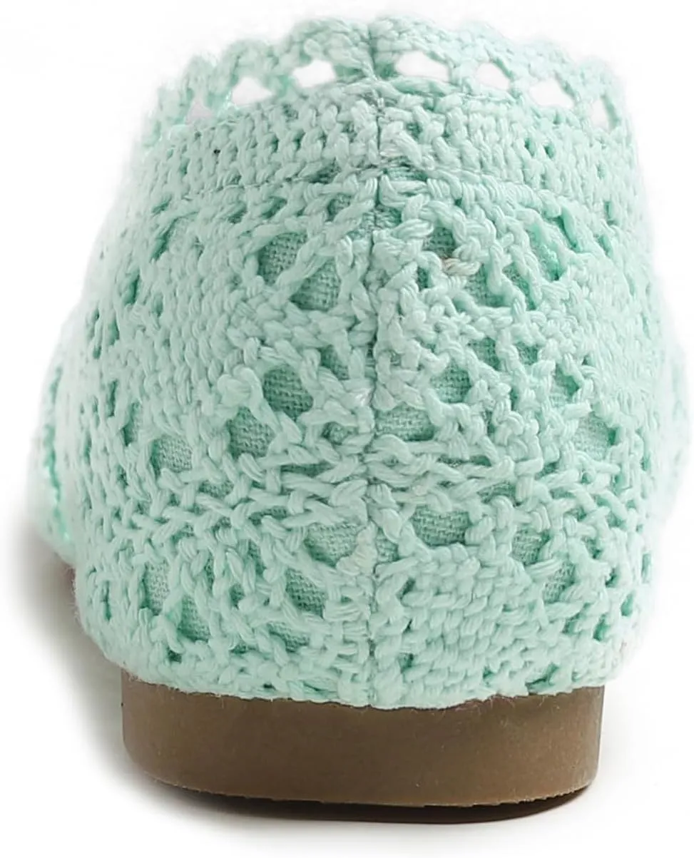 FEVERSOLE Women's Comfort Breathable Knit Crochet Shoes Lace Ballet Flats