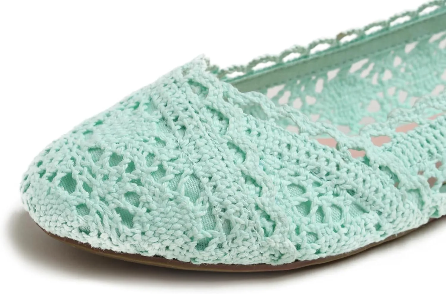 FEVERSOLE Women's Comfort Breathable Knit Crochet Shoes Lace Ballet Flats