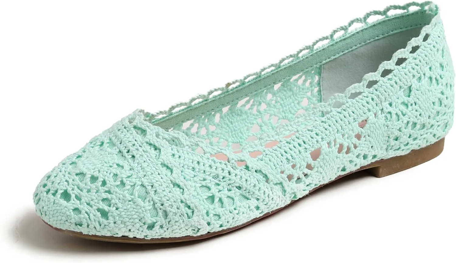 FEVERSOLE Women's Comfort Breathable Knit Crochet Shoes Lace Ballet Flats
