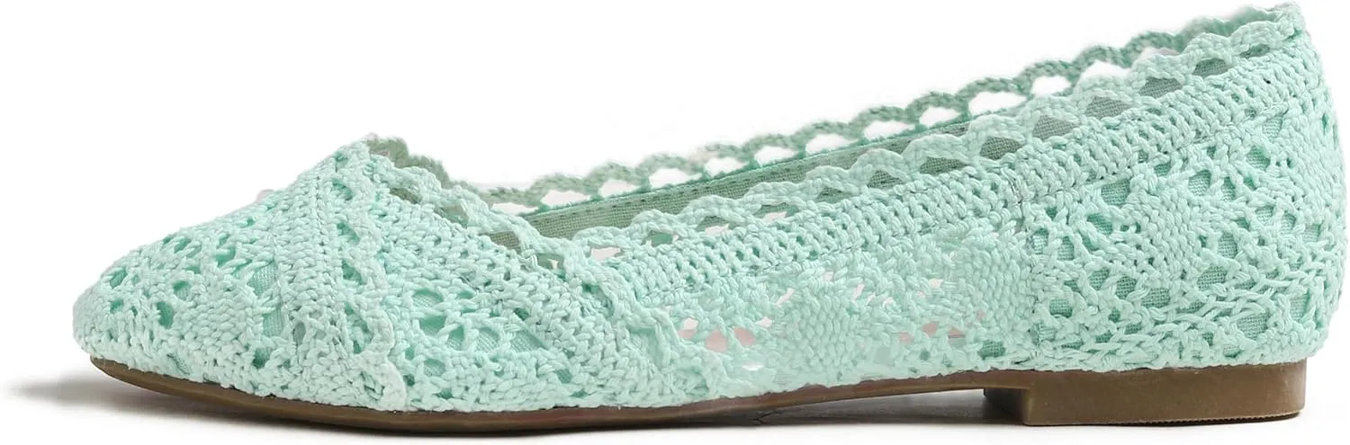 FEVERSOLE Women's Comfort Breathable Knit Crochet Shoes Lace Ballet Flats