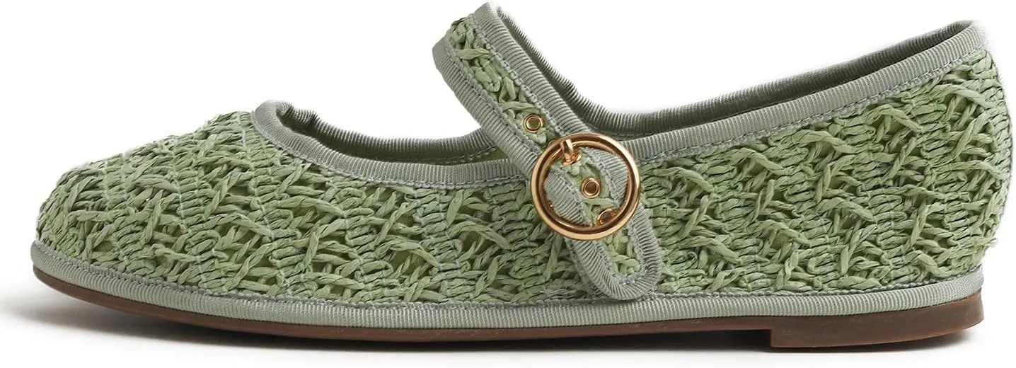 FEVERSOLE Women's Soft Breathable Mary Jane Memory Foam Cushioned Comfort Round Toe Metal Buckle Flats Walking Shoes