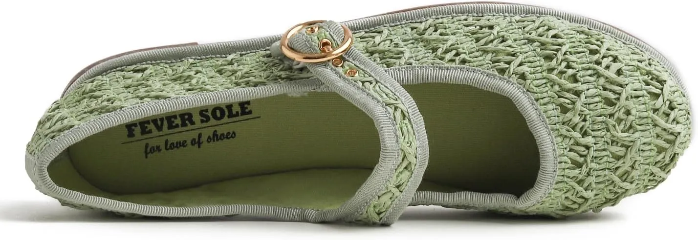 FEVERSOLE Women's Soft Breathable Mary Jane Memory Foam Cushioned Comfort Round Toe Metal Buckle Flats Walking Shoes