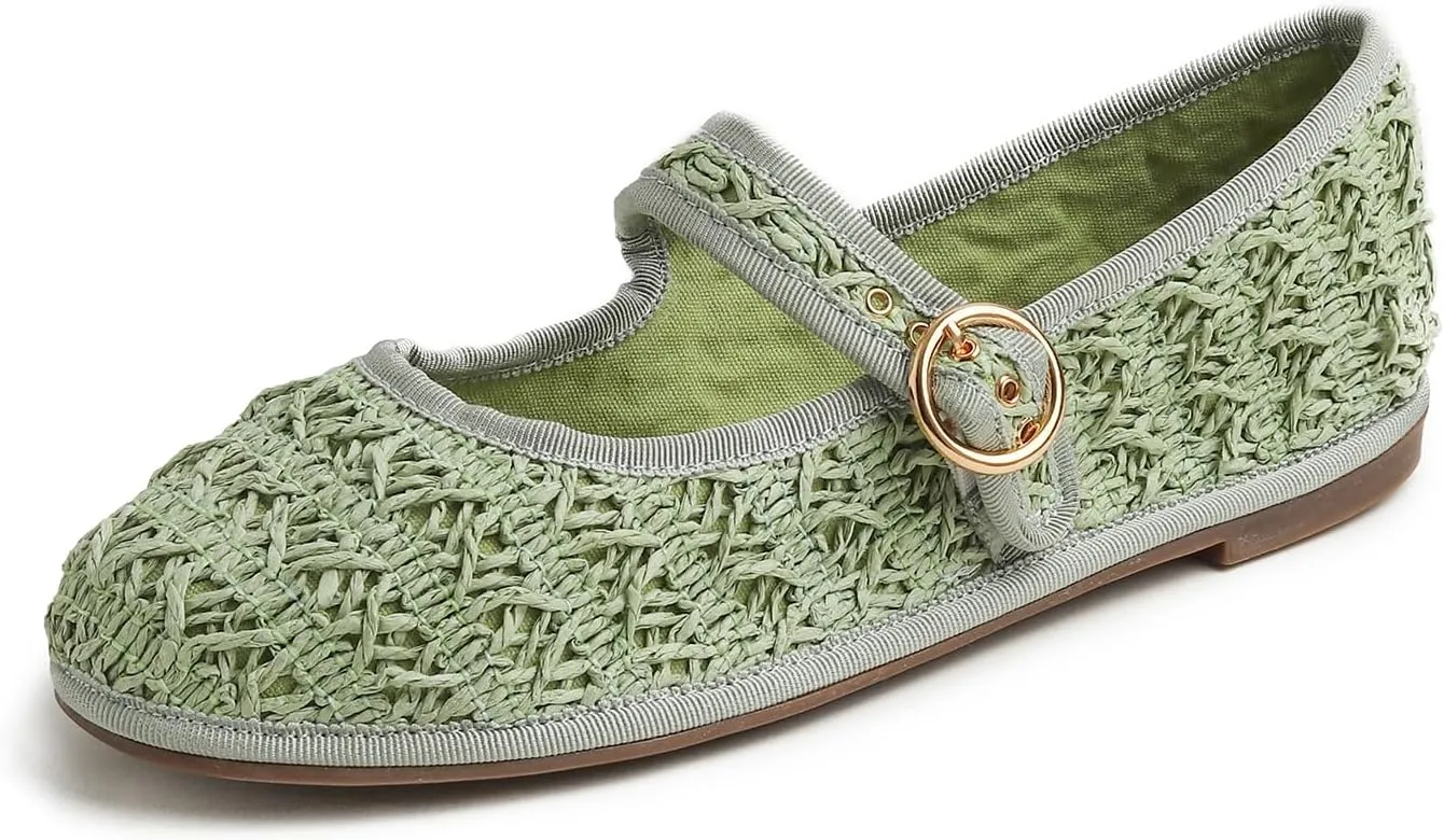 FEVERSOLE Women's Soft Breathable Mary Jane Memory Foam Cushioned Comfort Round Toe Metal Buckle Flats Walking Shoes