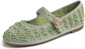 FEVERSOLE Women's Soft Breathable Mary Jane Memory Foam Cushioned Comfort Round Toe Metal Buckle Flats Walking Shoes