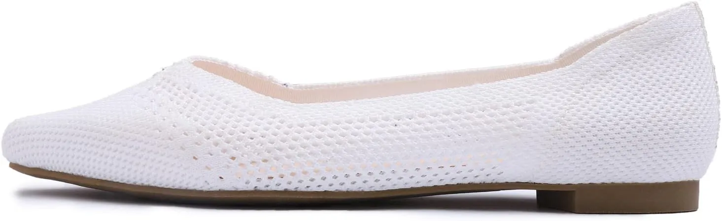 FEVERSOLE Women's Woven Pointy Fashion Cutouts Breathable Knit Flat Shoes