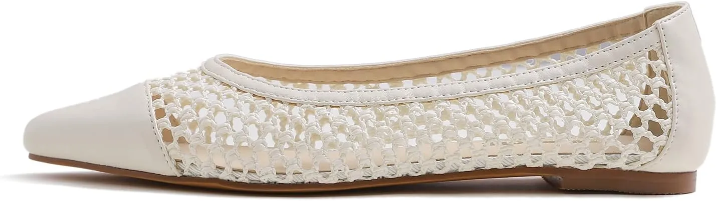 FEVERSOLE Women's Woven Pointy Fashion Cutouts Breathable Knit Flat Shoes