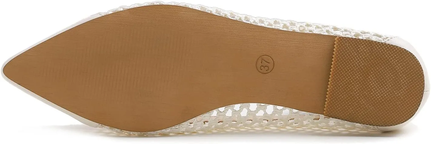 FEVERSOLE Women's Woven Pointy Fashion Cutouts Breathable Knit Flat Shoes