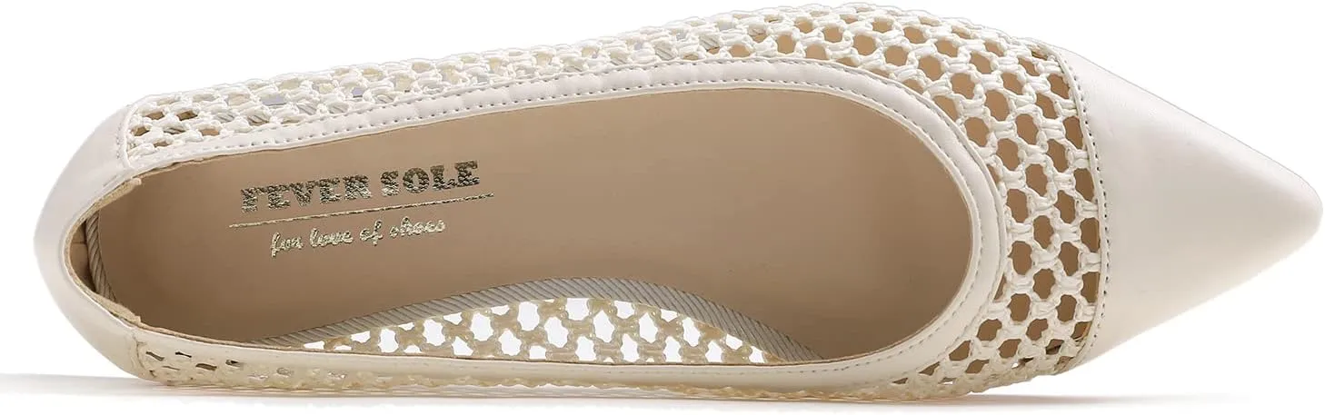 FEVERSOLE Women's Woven Pointy Fashion Cutouts Breathable Knit Flat Shoes