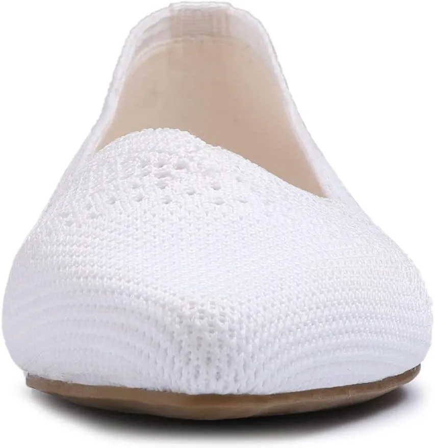 FEVERSOLE Women's Woven Pointy Fashion Cutouts Breathable Knit Flat Shoes