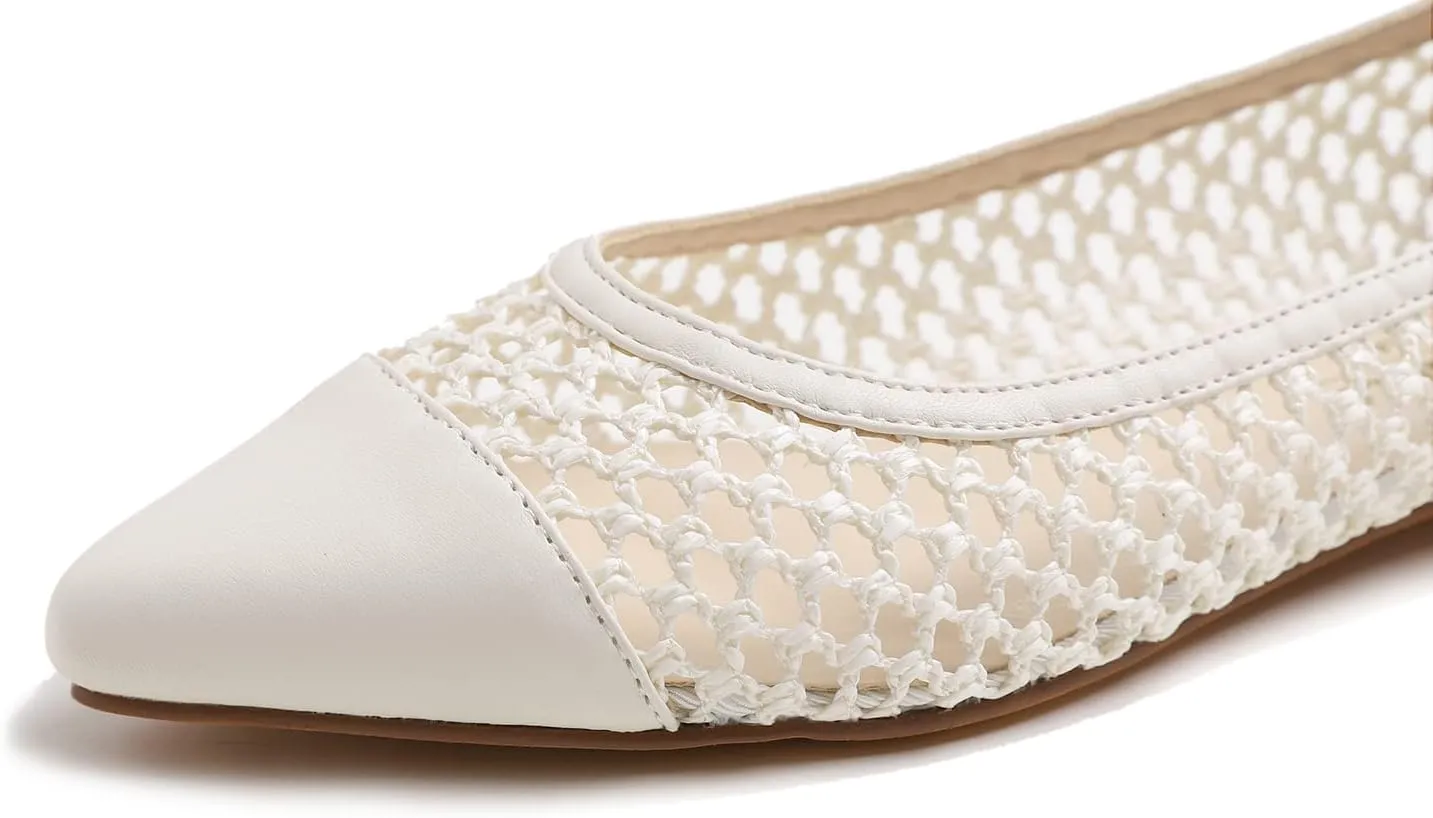 FEVERSOLE Women's Woven Pointy Fashion Cutouts Breathable Knit Flat Shoes