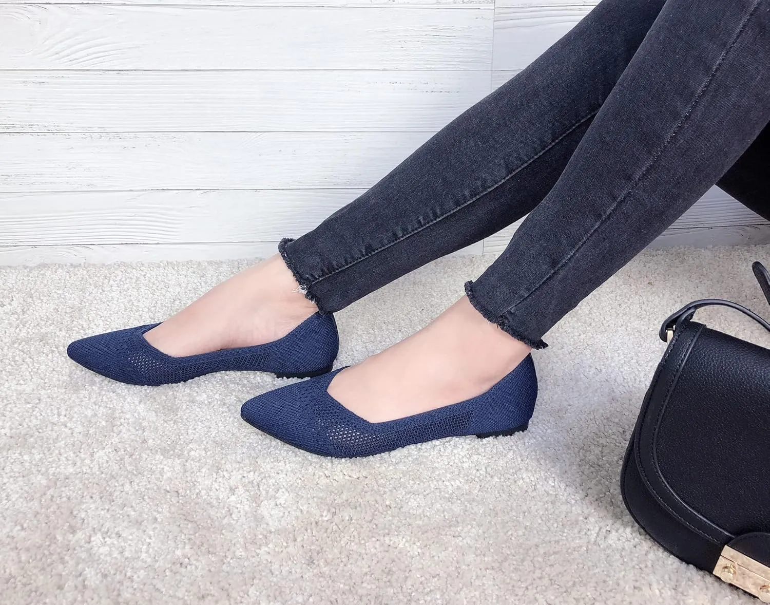 FEVERSOLE Women's Woven Pointy Fashion Cutouts Breathable Knit Flat Shoes