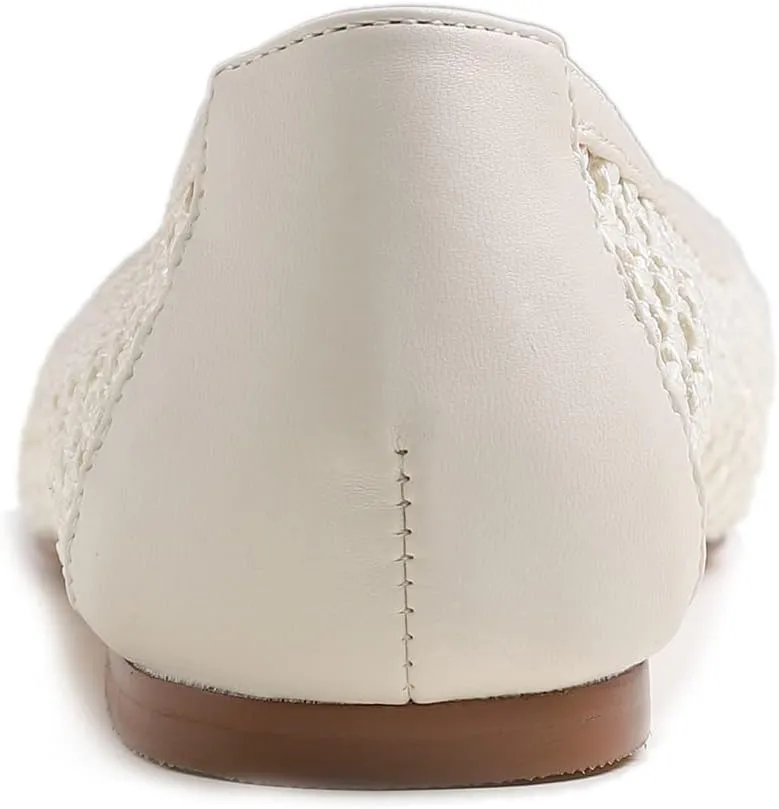 FEVERSOLE Women's Woven Pointy Fashion Cutouts Breathable Knit Flat Shoes