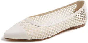 FEVERSOLE Women's Woven Pointy Fashion Cutouts Breathable Knit Flat Shoes