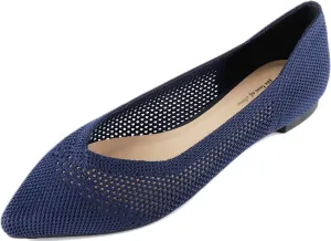 FEVERSOLE Women's Woven Pointy Fashion Cutouts Breathable Knit Flat Shoes