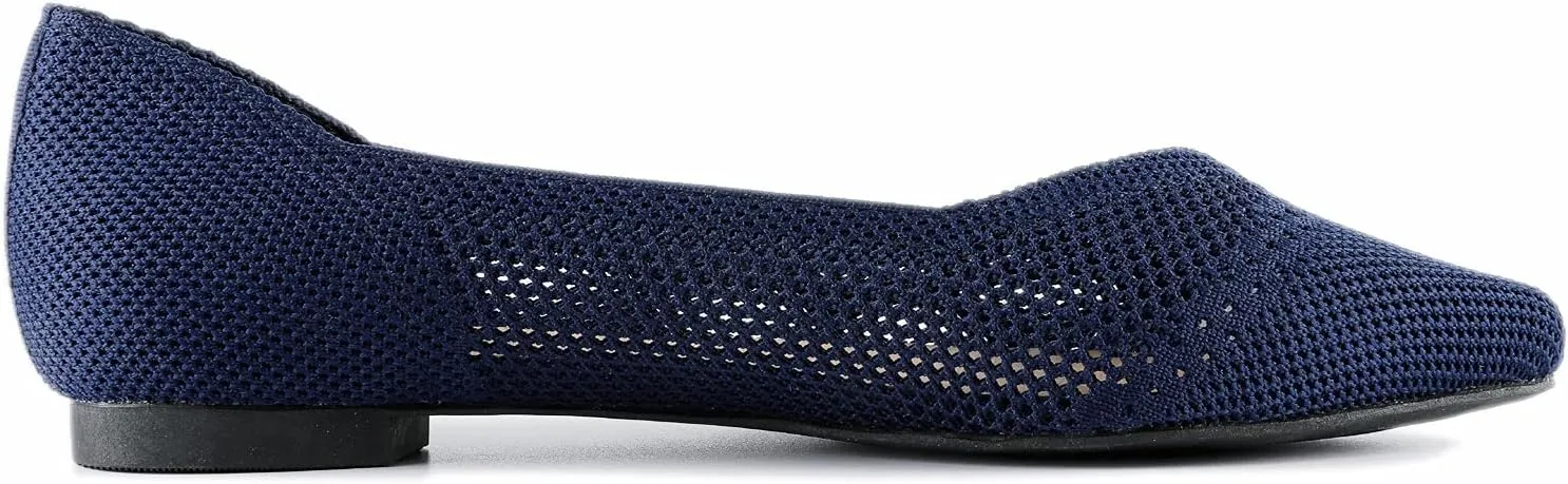 FEVERSOLE Women's Woven Pointy Fashion Cutouts Breathable Knit Flat Shoes