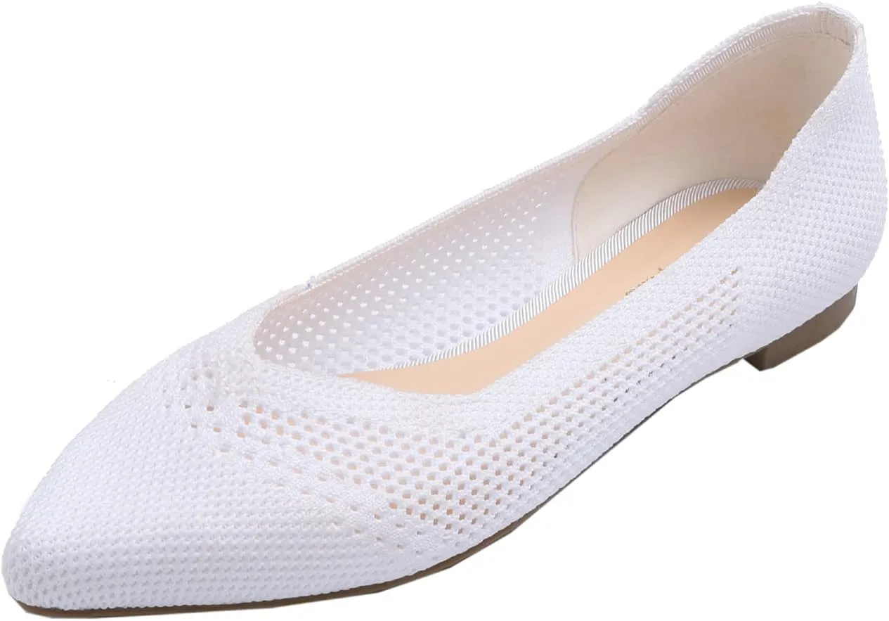 FEVERSOLE Women's Woven Pointy Fashion Cutouts Breathable Knit Flat Shoes