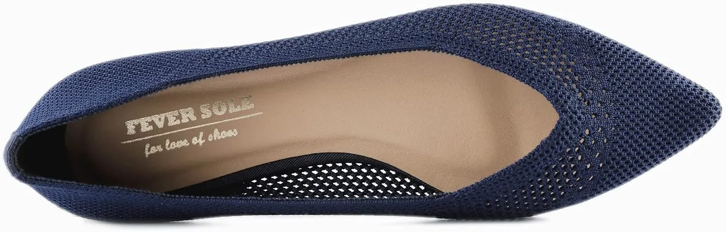 FEVERSOLE Women's Woven Pointy Fashion Cutouts Breathable Knit Flat Shoes