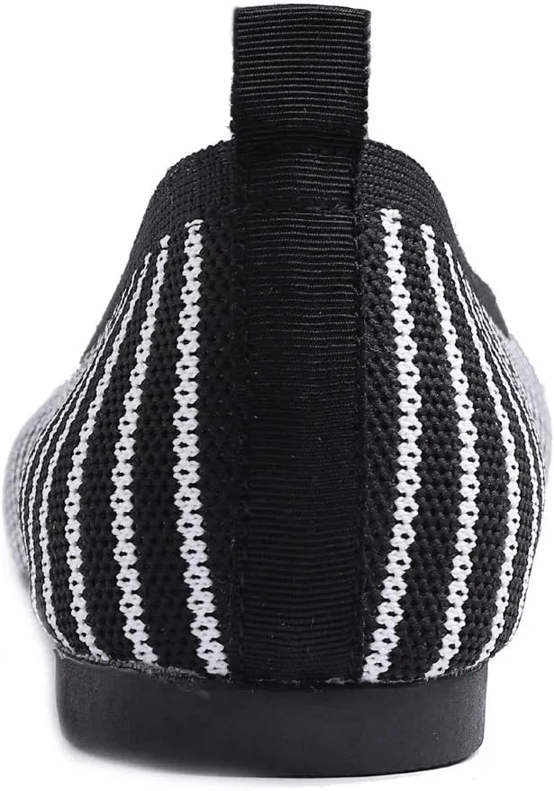 FEVERSOLE Women's Woven Pointy Fashion Cutouts Breathable Knit Flat Shoes