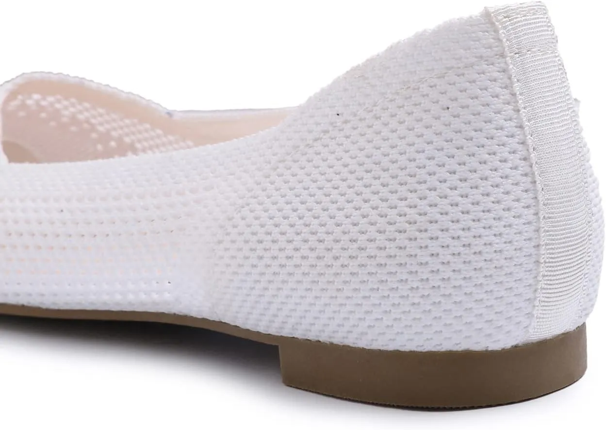 FEVERSOLE Women's Woven Pointy Fashion Cutouts Breathable Knit Flat Shoes