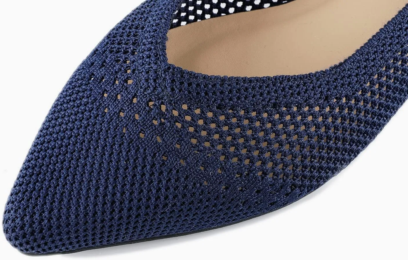 FEVERSOLE Women's Woven Pointy Fashion Cutouts Breathable Knit Flat Shoes