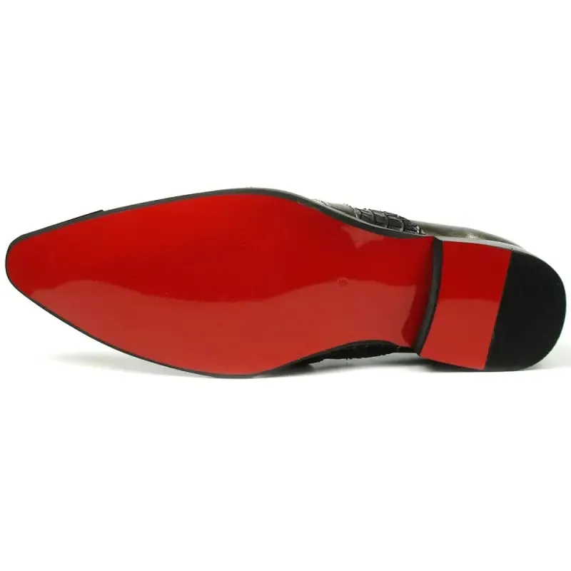 Fiesso FI-7435 Black Metal Tip Loafers