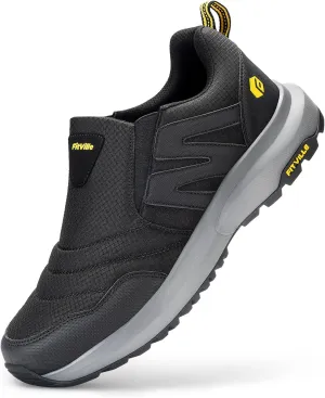 FitVille Men's Wide Hiking Shoes for Men, Slip on Walking Shoes Trekking Trails Hiking Sneakers with Arch Support (10.5 Wide, Black)