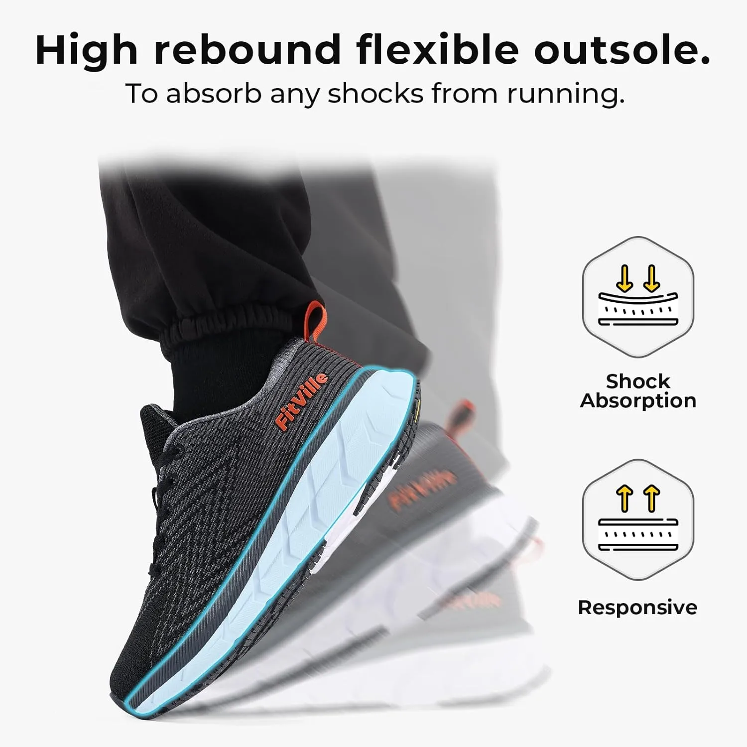 FitVille Wide Toe Box Men's Cushioned Extra Wide Width Non Slip Running Shoes - Comfortable Lightweight Walking Shoes