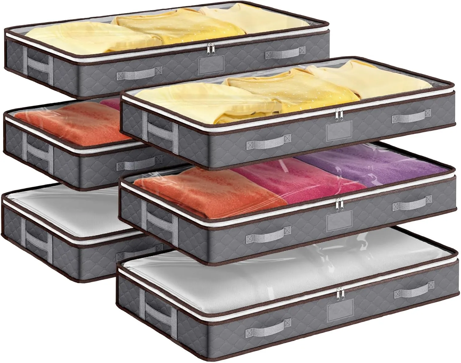 Fixwal Under Bed Storage Bag 6 Pack Underbed Storage Containers Large Capacity Clothes Storage Bins with Clear Windows and Reinforced Handles for Blanket Comforter Bedding Clothes