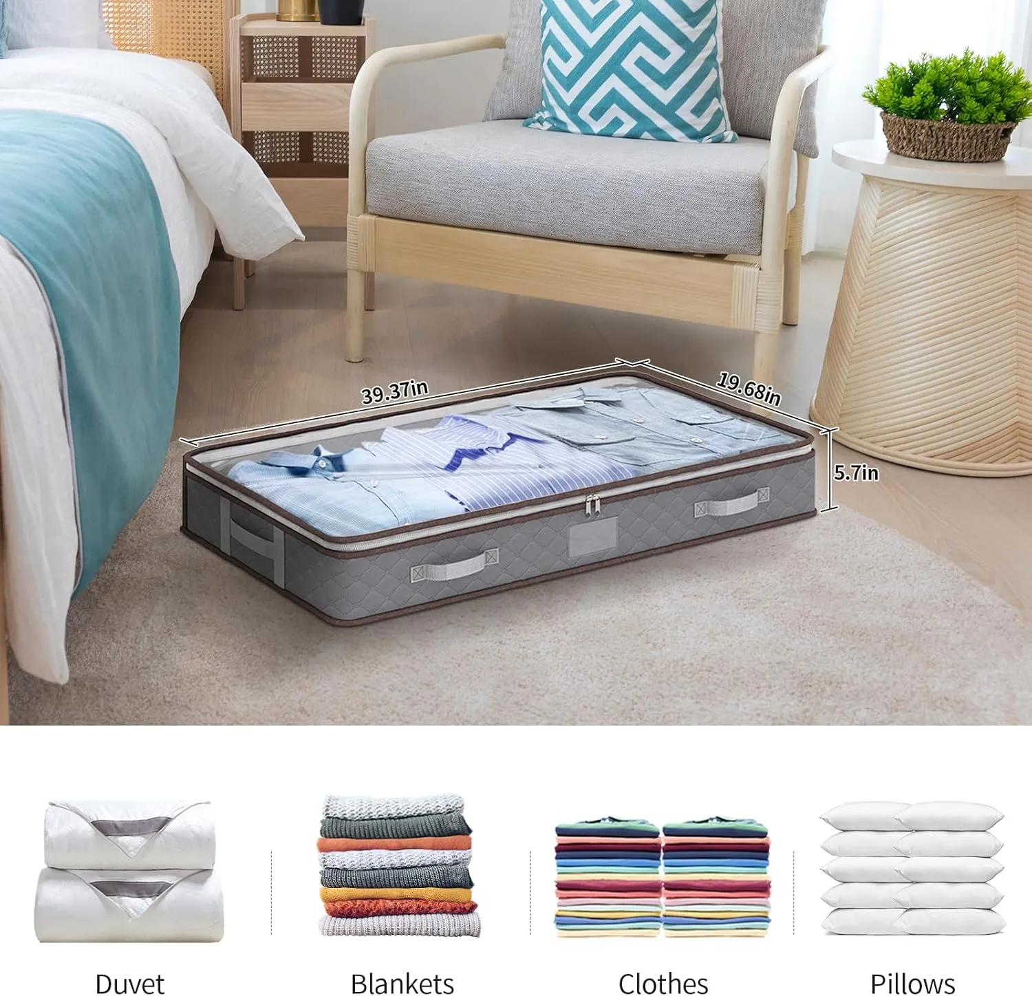 Fixwal Under Bed Storage Bag 6 Pack Underbed Storage Containers Large Capacity Clothes Storage Bins with Clear Windows and Reinforced Handles for Blanket Comforter Bedding Clothes