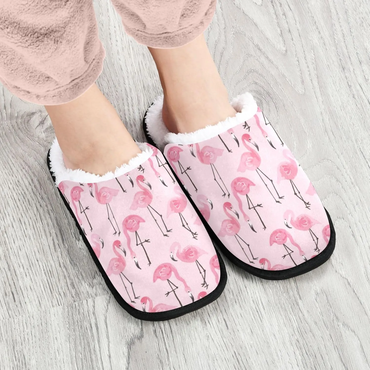 Flamingo Pattern Slippers, Memory Foam Non-Slip Indoor House Slippers Bedroom Hotel Travel Home Shoes for Women Men