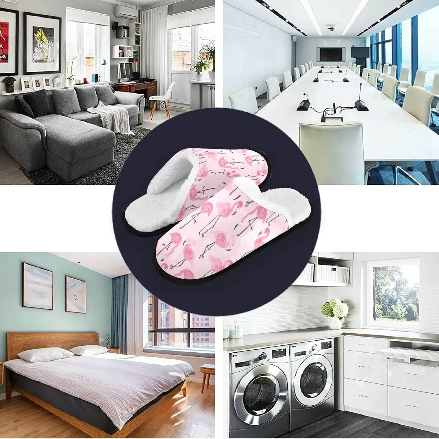 Flamingo Pattern Slippers, Memory Foam Non-Slip Indoor House Slippers Bedroom Hotel Travel Home Shoes for Women Men