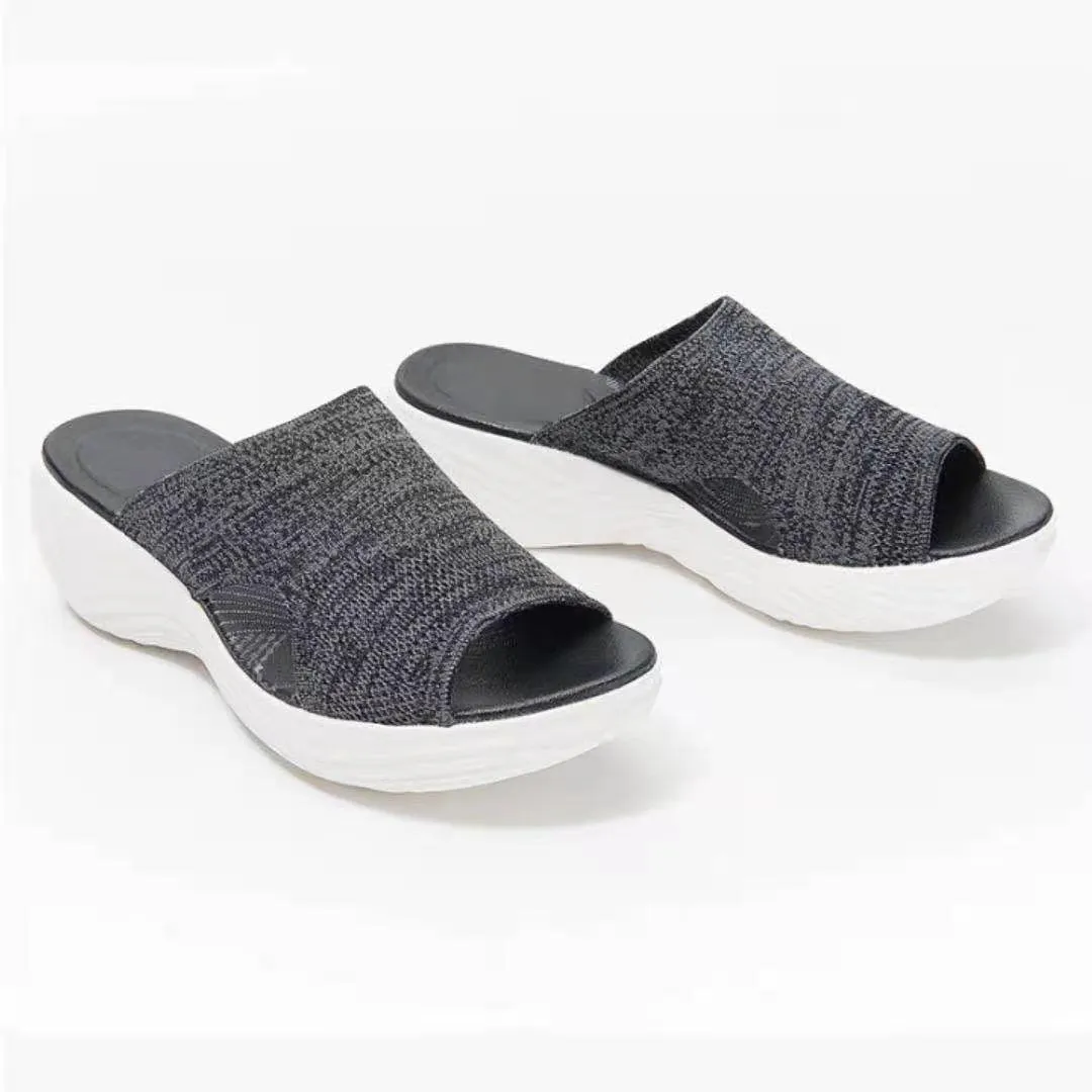 Flat Bottom Fish Mouth Mesh Breathable Ladies Slippers